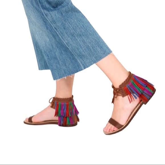 ZARA | Multicoloured Fringed Leather Sandals - Picture 4 of 4